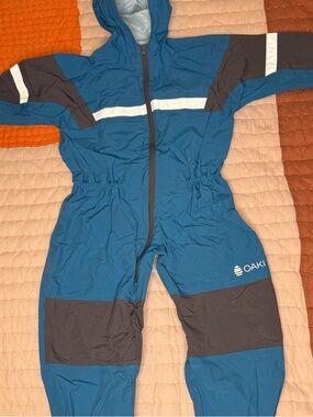 OAKI Kids Waterproof Blue Rain One-Piece Coverall with Reflective Stripe